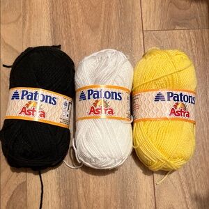 Patons Astra Yarn Bundle - Black, White, Yellow
